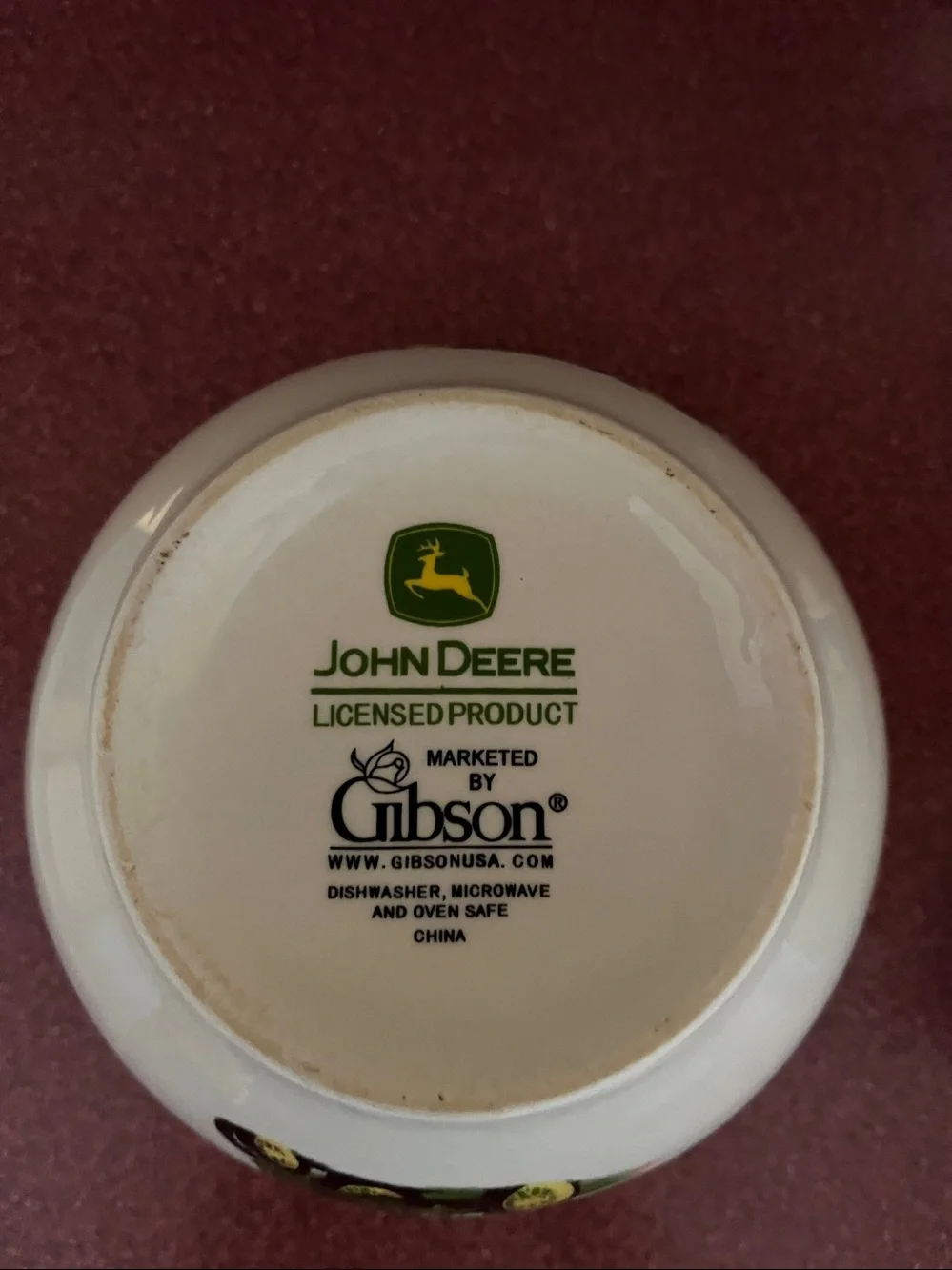 John Deere 6 1/2 inch White Ceramic Bowl with Green and Yellow Trim